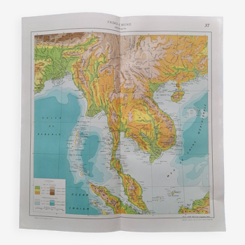 A geographical map from Atlas Quillet year 1925 physical Indochina map