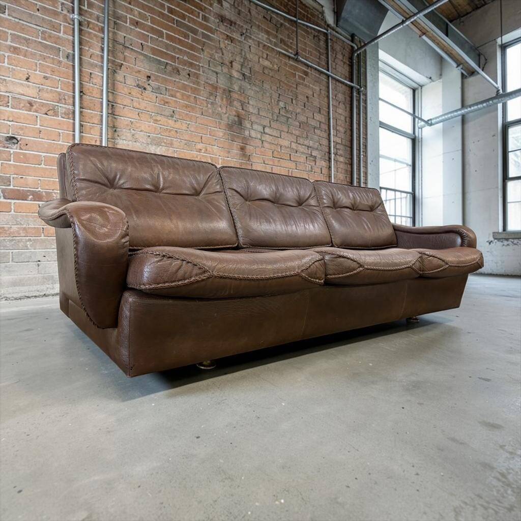 Vintage Danish leather canapé 'Madsen & Schubell' in brown
