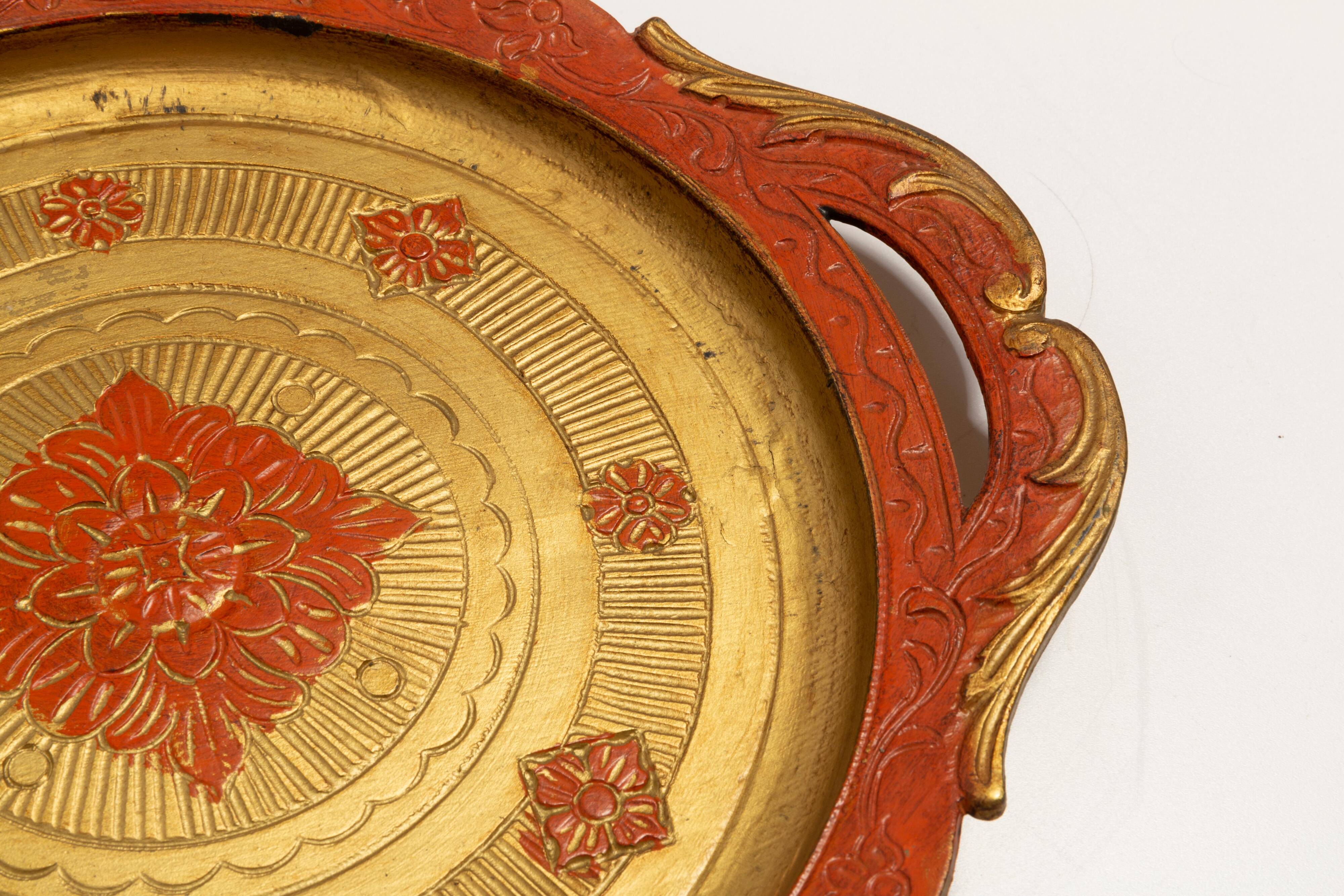 Vintage orange wooden decorative plate, Italy, 1960s