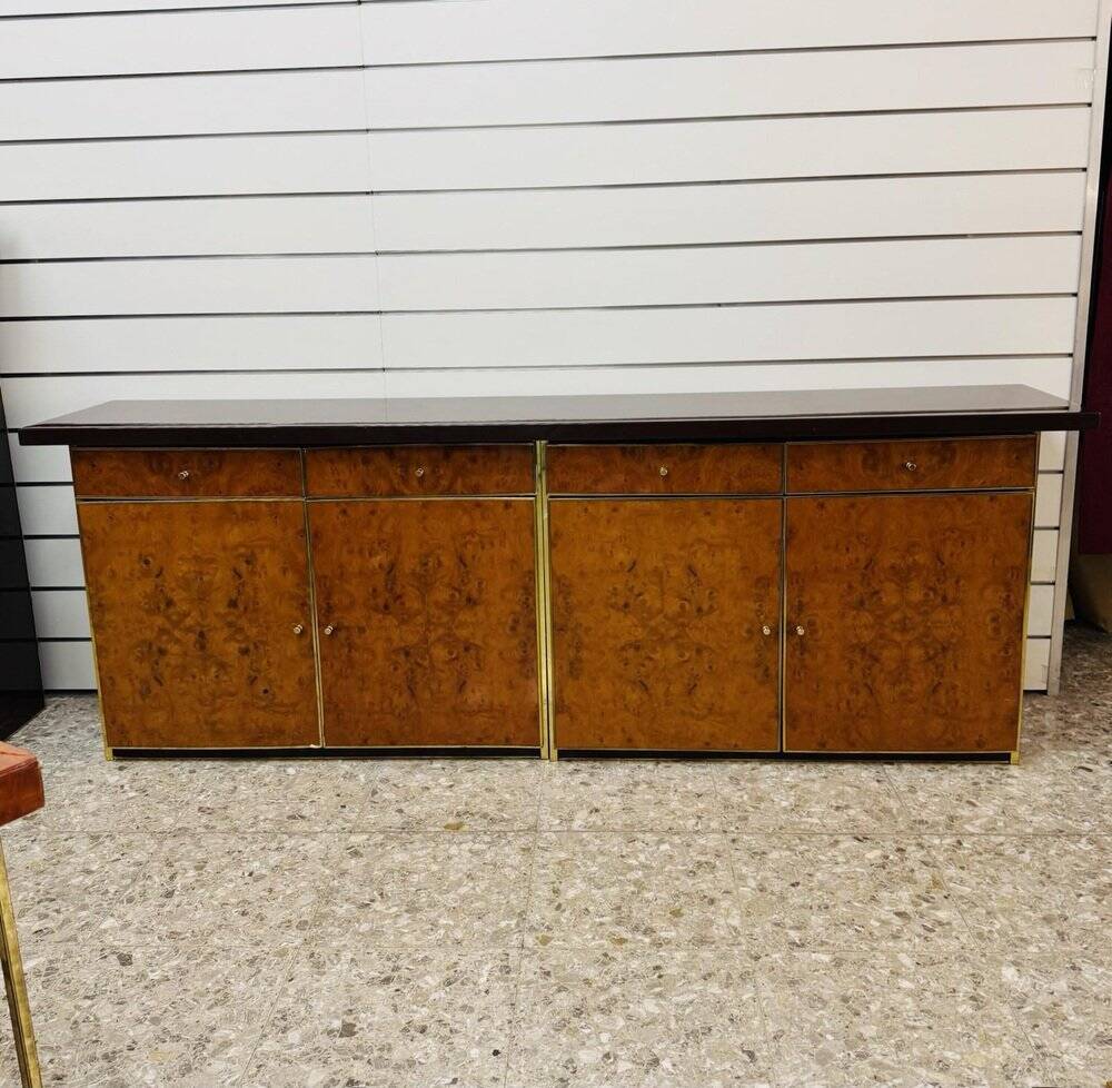 Modernist Sideboard in Radica and Gilded Metal, 1970s