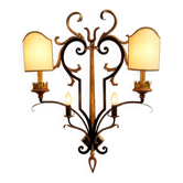 Vintage Florentine Wall Sconce XL in Forged Iron and Painted Sheet Metal – Black and Gold, 1970s