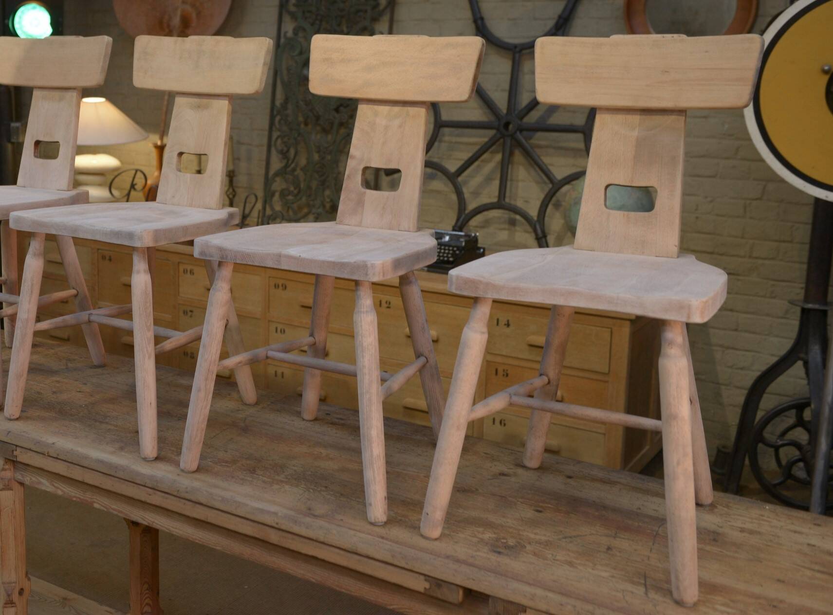 Set of 3 beech chairs 1960