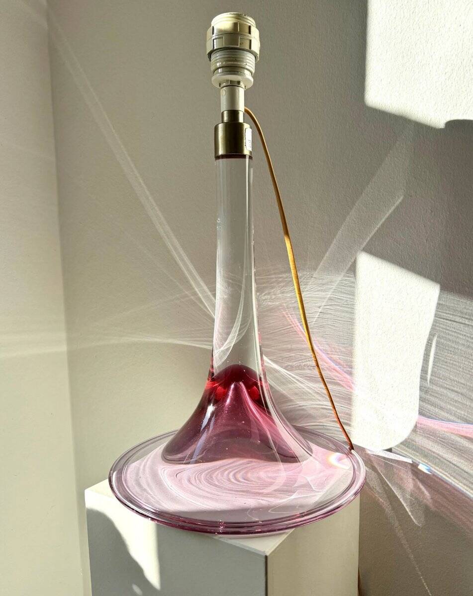 Large Danish Fanfare Lamp in Pink Glass by Holmegaard for Royal Copenhagen, 1980s