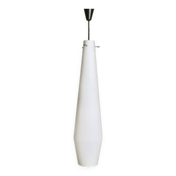Large Vintage White Encased Glass and Brass Pendant by Stilnovo, Italy