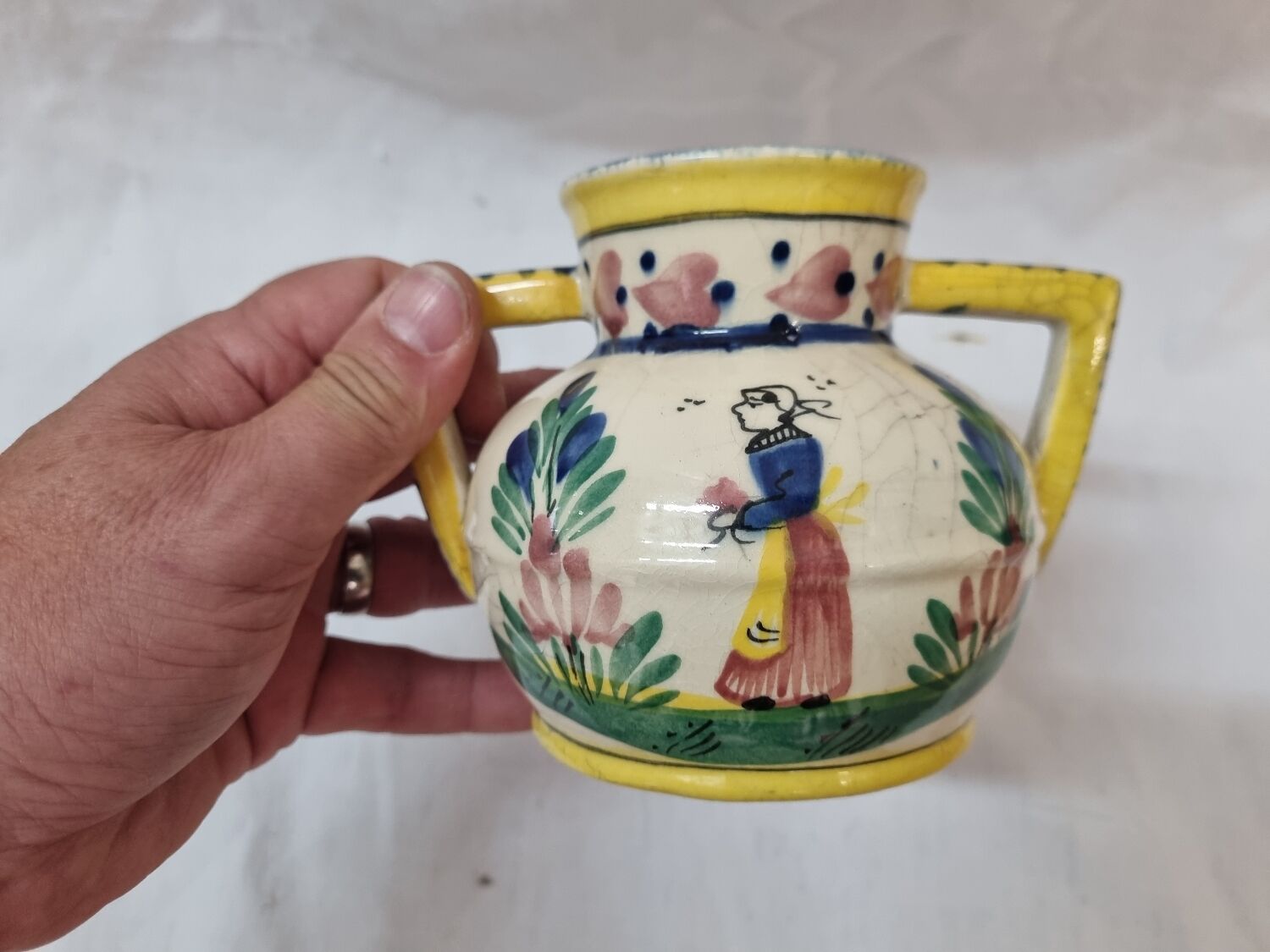 HB Quimper vase with handles, 1950