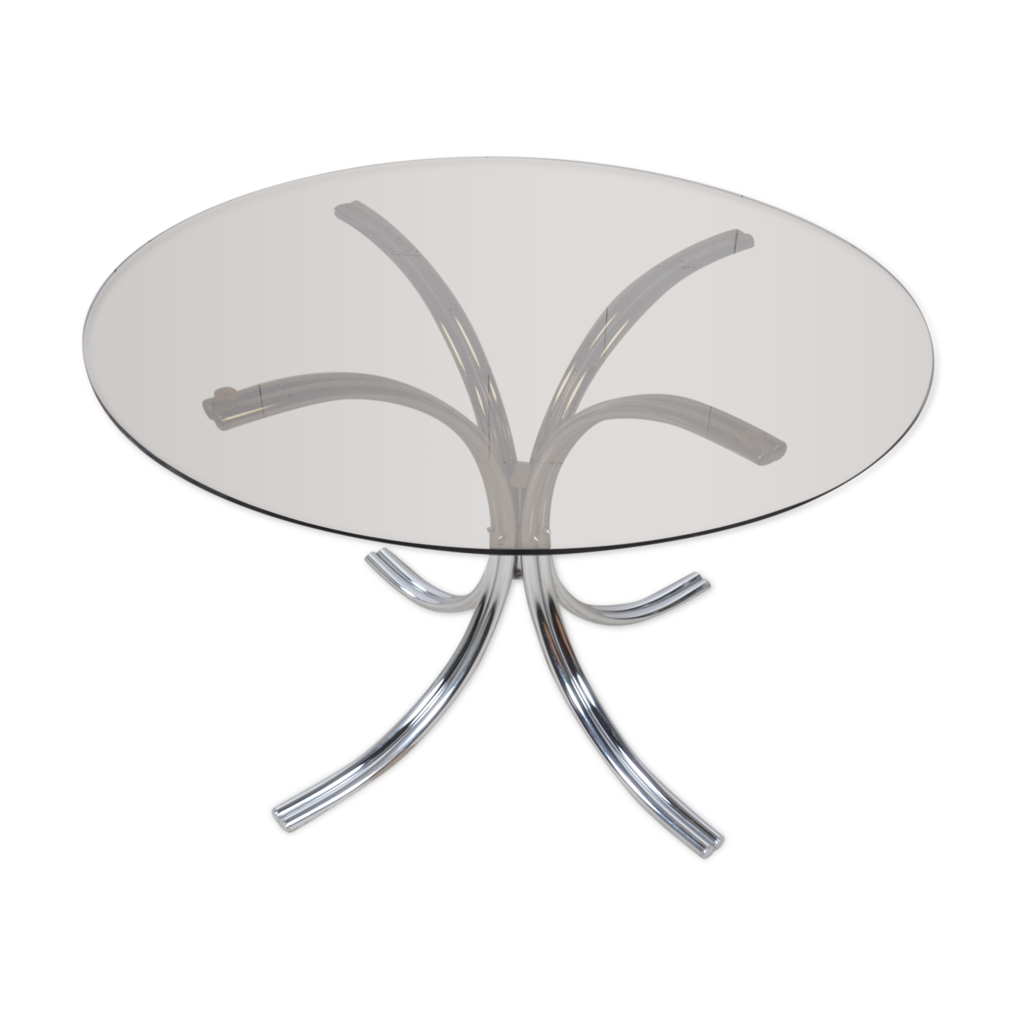 Glass round table chrome feet
