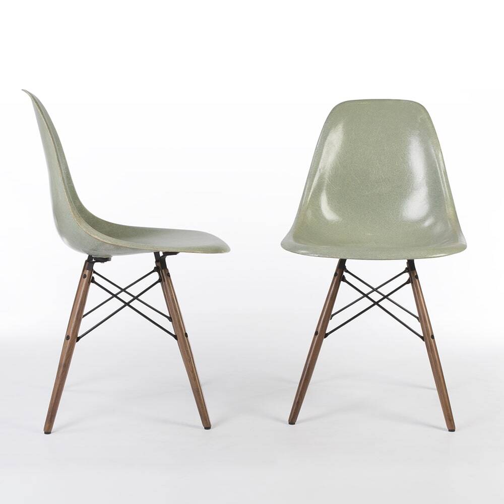 Light Seafoam Pair (2) Herman Miller Eames DSW Dining Side Shell Chairs