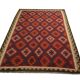 Burgundy Afghan Kilim Rug, Geometric Wool Flatweave, Handmade Tribal Carpet