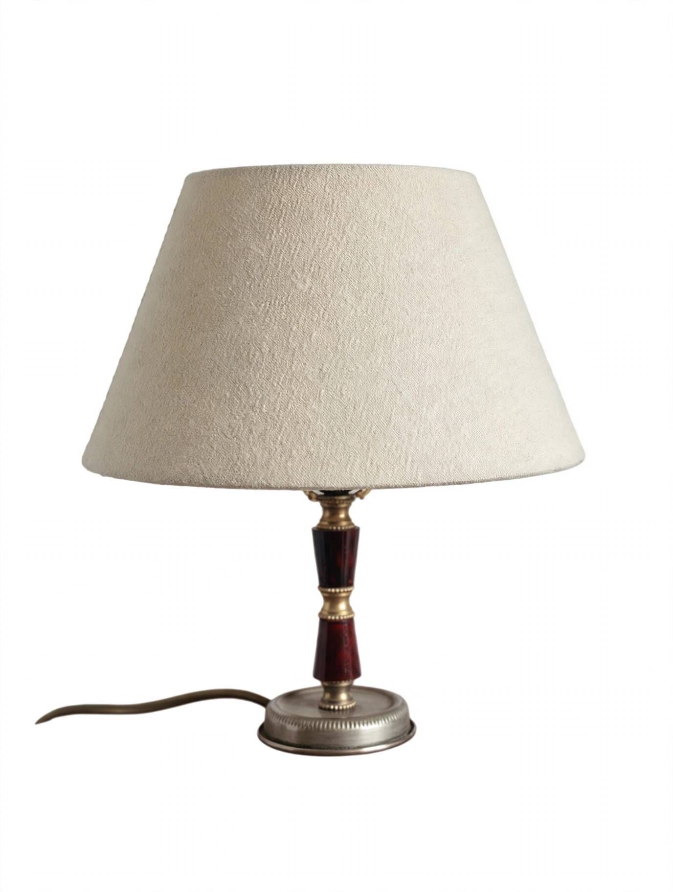 Vintage Bakelite & Brass Shell Table Lamp - Linen Shade - Years