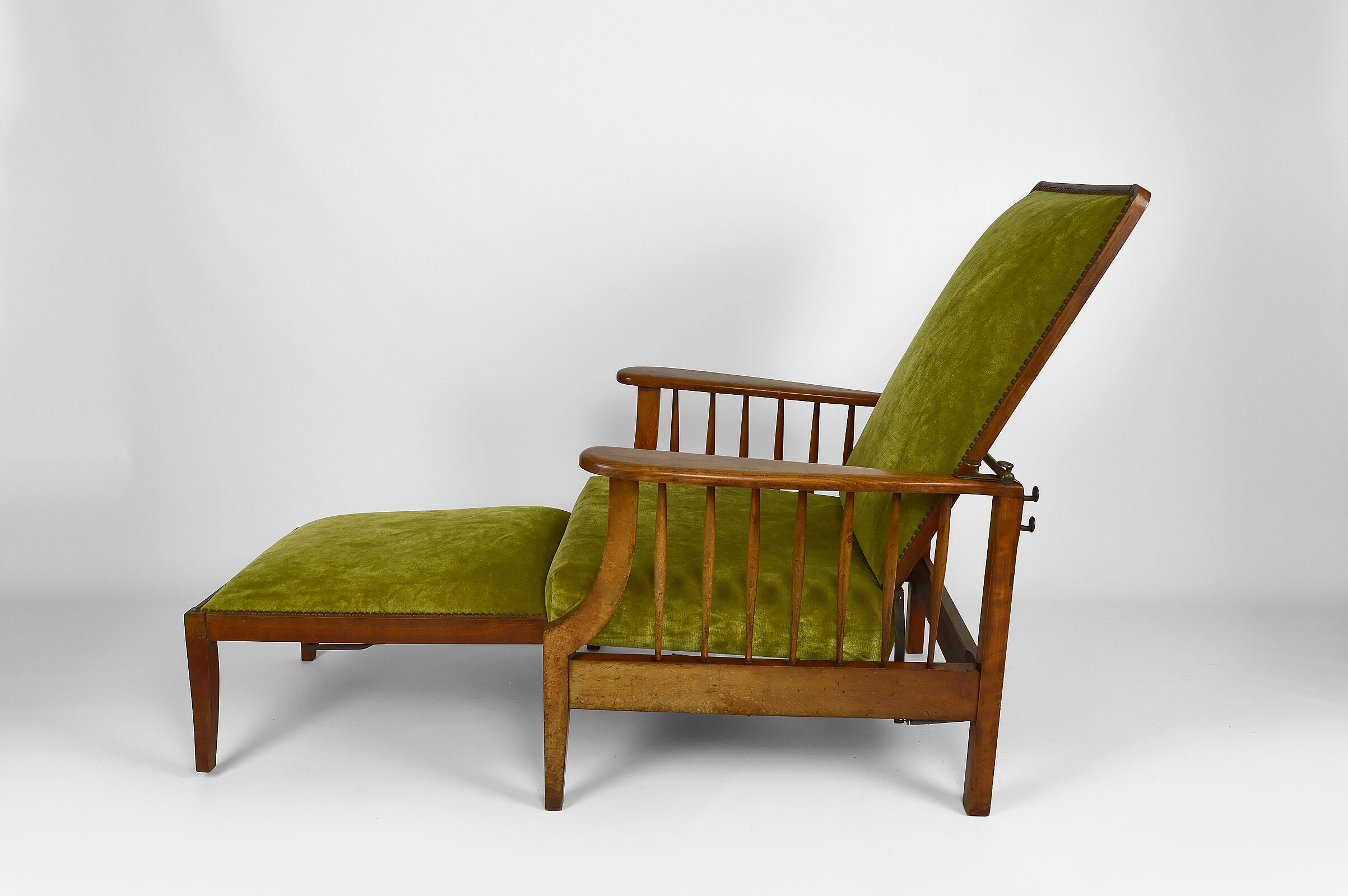 Morris armchair in beech and green velvet, United Kingdom, circa 1900