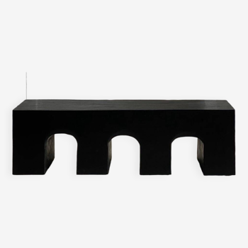 Bench in solid monoxyl wood, carved base in 3 arches - Black color