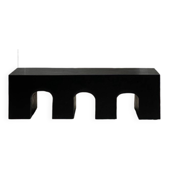 Bench in solid monoxyl wood, carved base in 3 arches - Black color