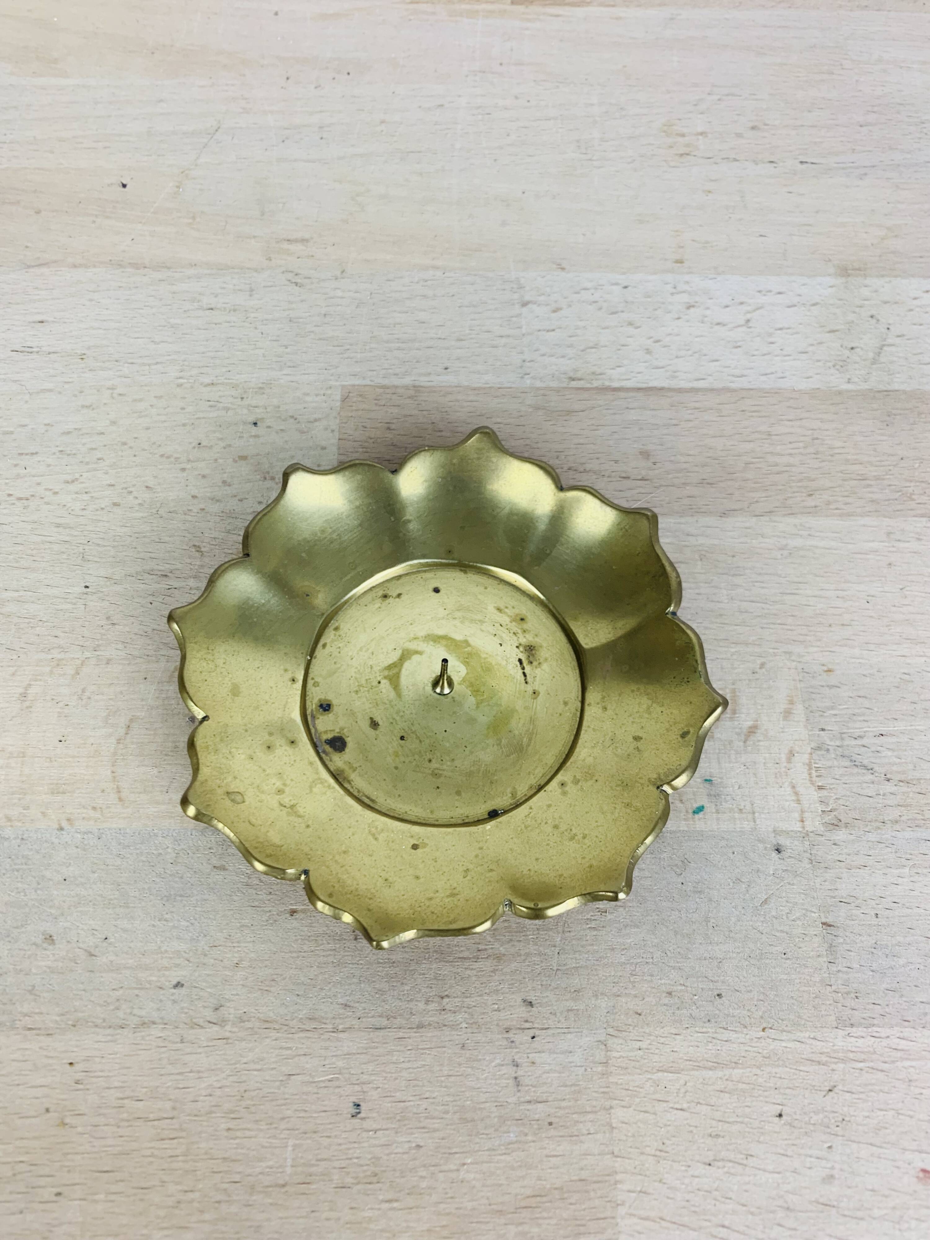 Vintage gold brass flower candle holder