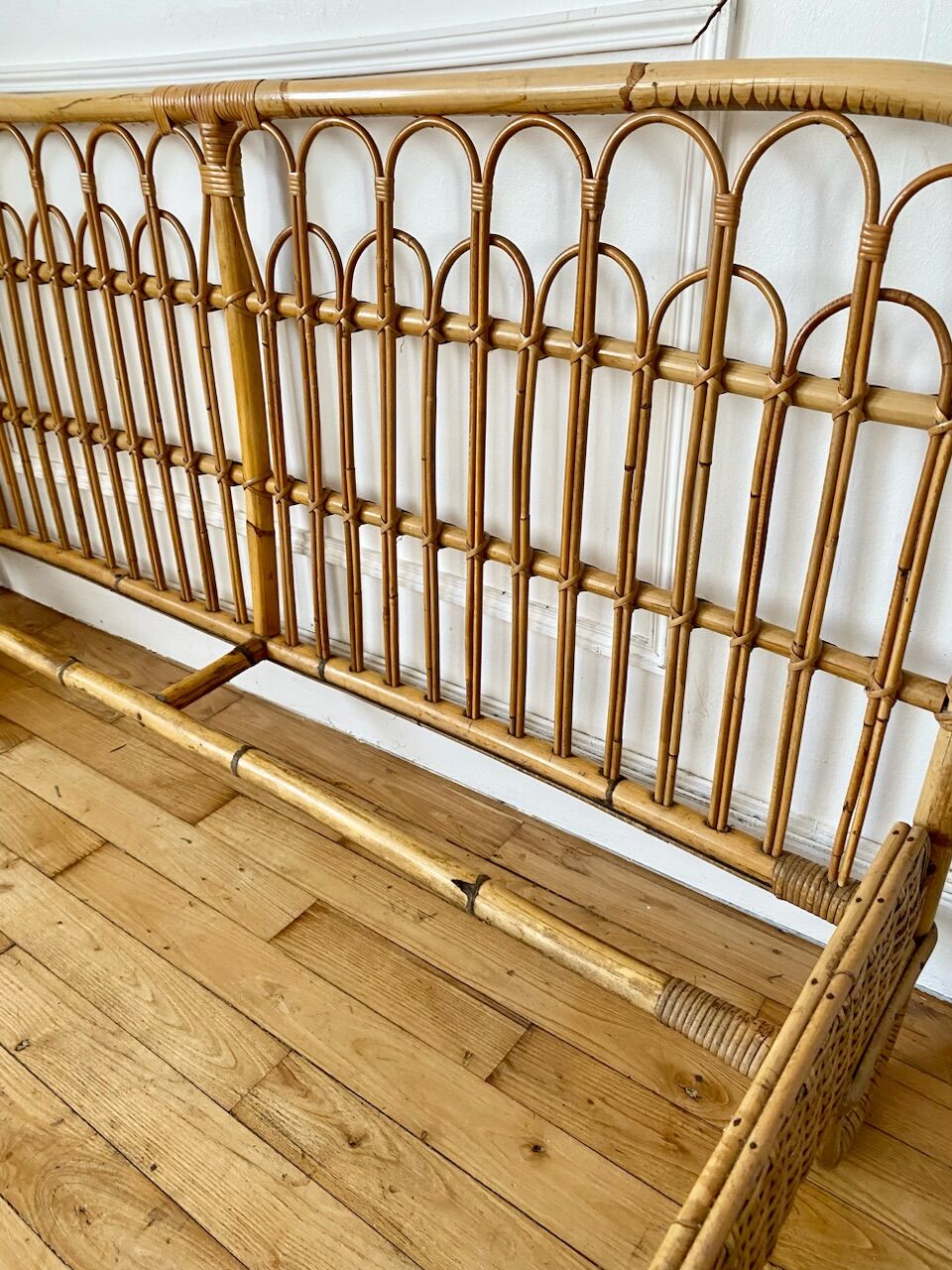 Vintage rattan bed two people