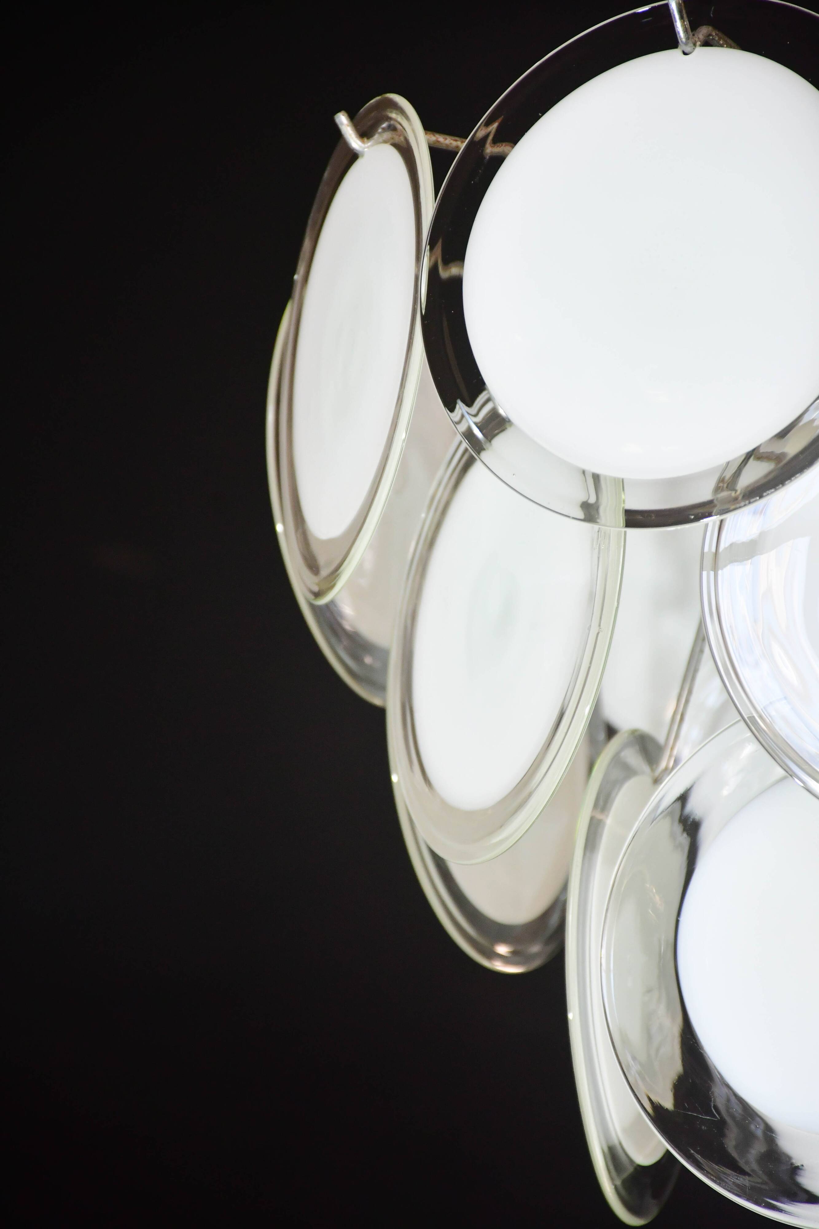 Disc white Murano glass chandelier by Vistosi