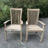 Set of 2 unfinished wooden armchairs (teak)