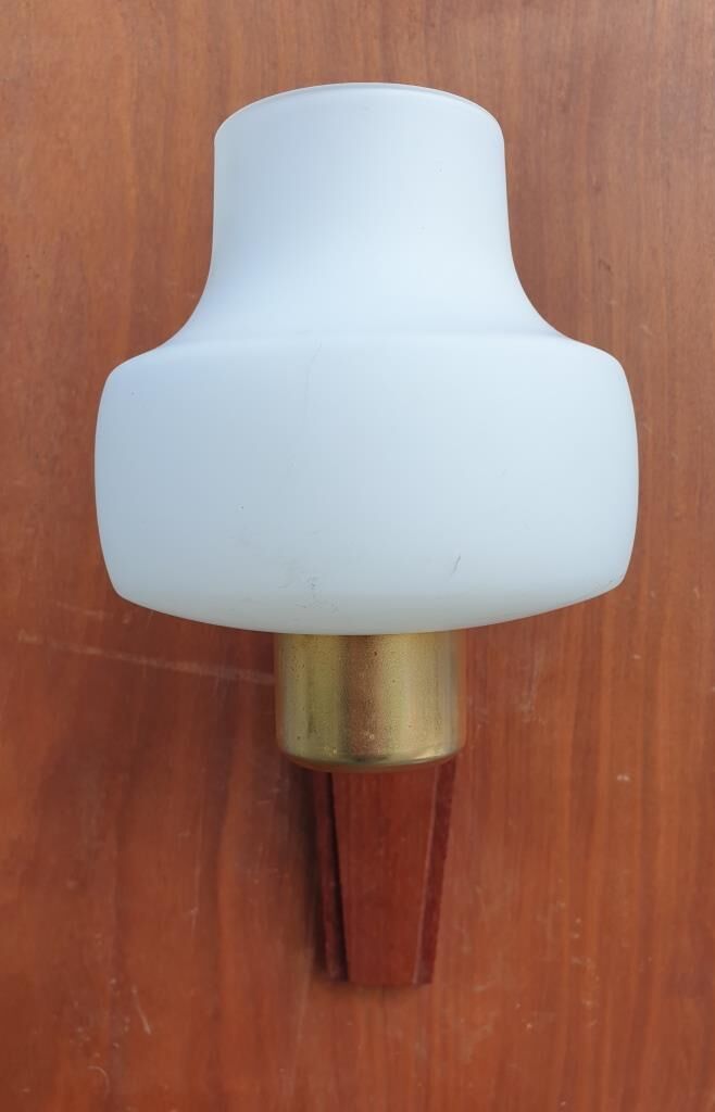 Scandinavian tea towel lamp teak and opaline circa 1960