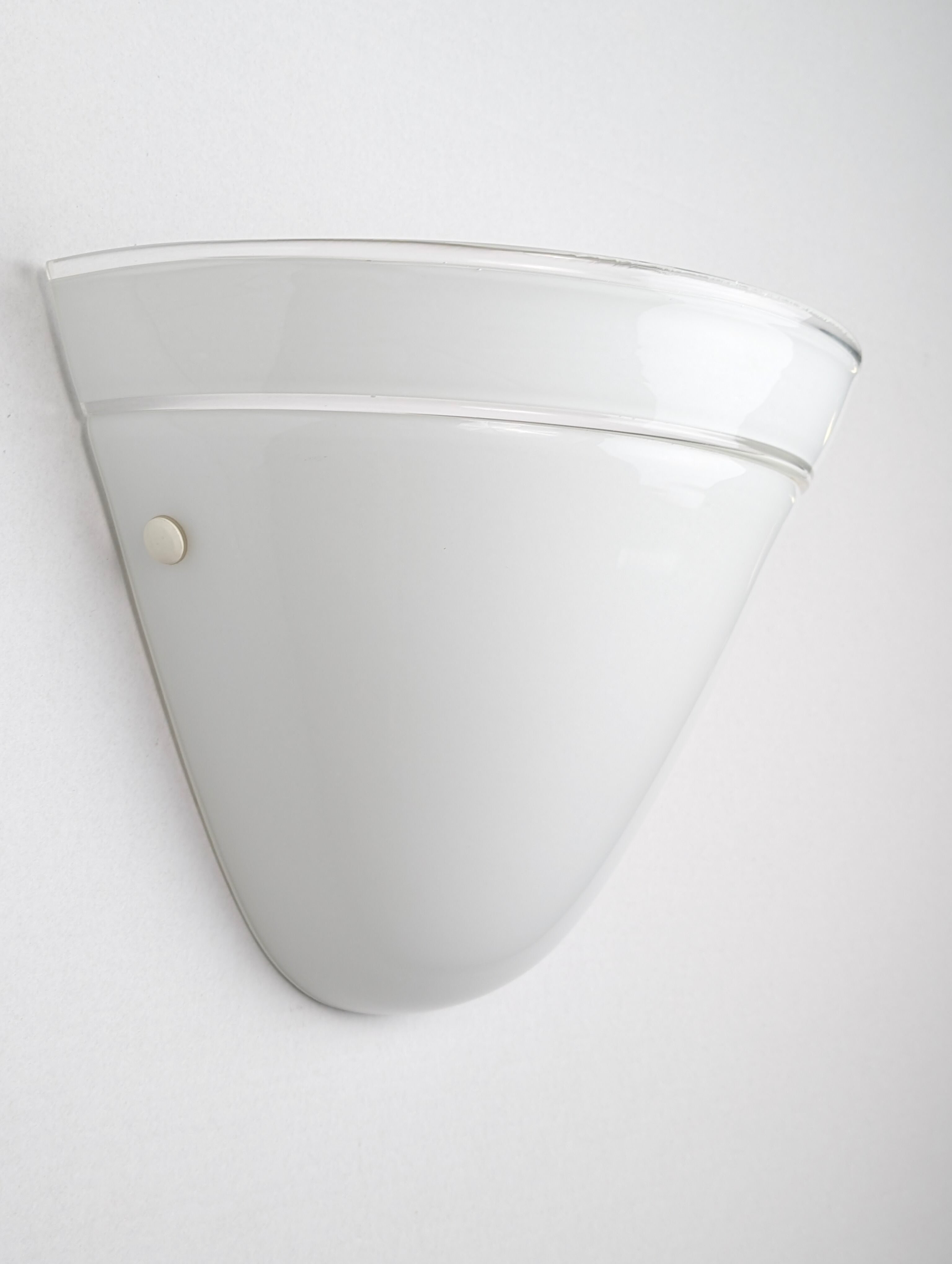 Pair of Murano Due white crystal wall lights, Italy, 1980s