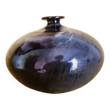 Vase soliflore en céramique glaçurée, signé (signature à déchiffrer)