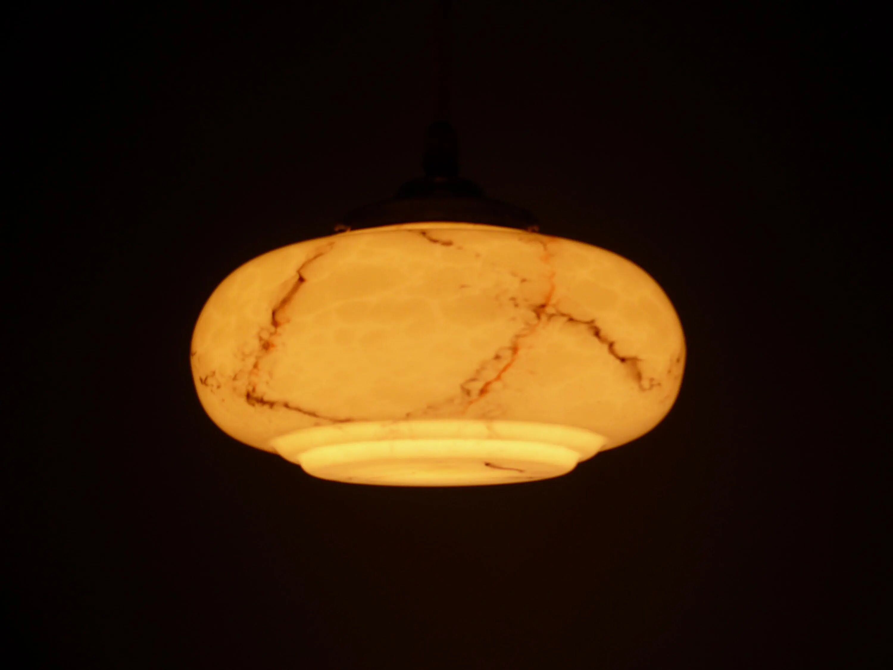 Art Deco Suspension with Beige Glass Shade and Twisted Stem - circa 1920-1930