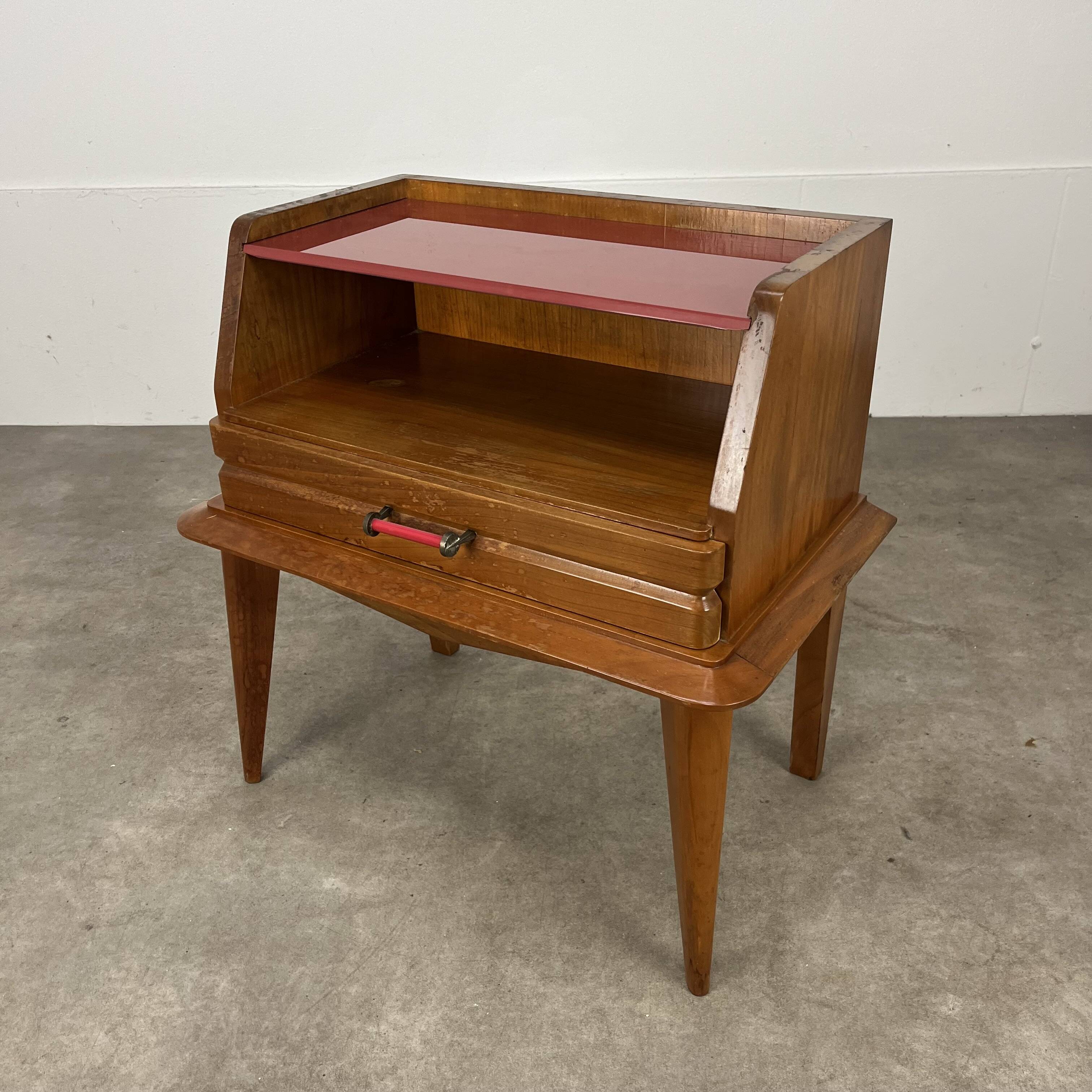 50s vintage style bedside table, wood and glass