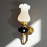 Brass wall sconce with frosted glass tulip lampshade
