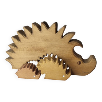 Vintage Wooden Puzzle Hedgehog Toy Decoration