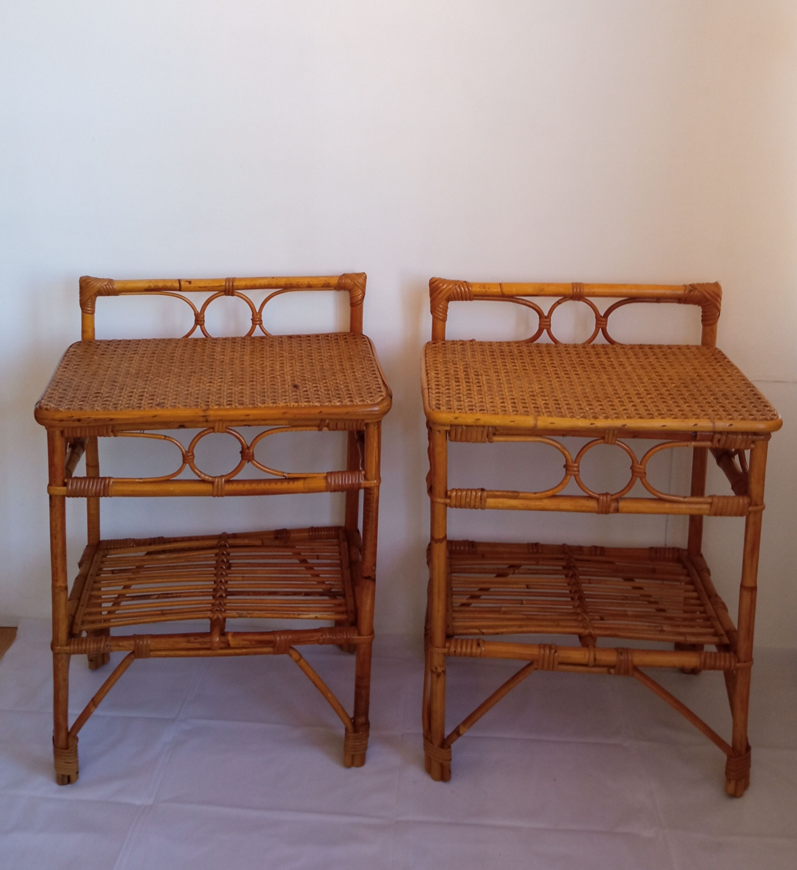 Pair of bamboo bedside tables