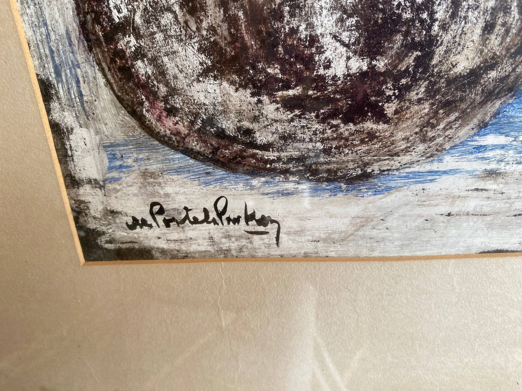 Still life modern gouache painting on paper signed and framed