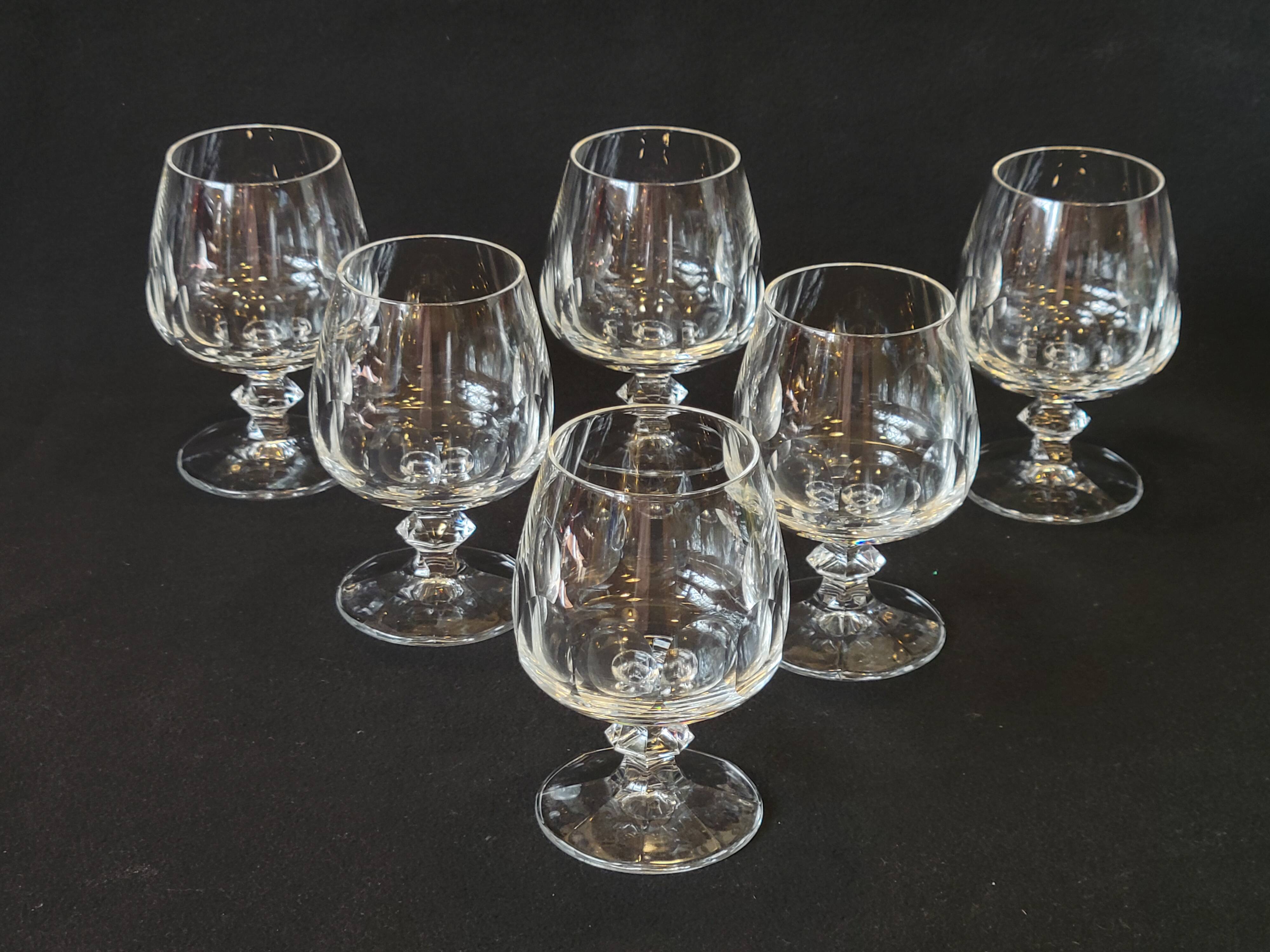 6 cognac glasses in flat cut crystal