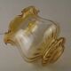 Large Mid Century Amber Glass Light Shade With Ribbed Effect & Frilled Edge