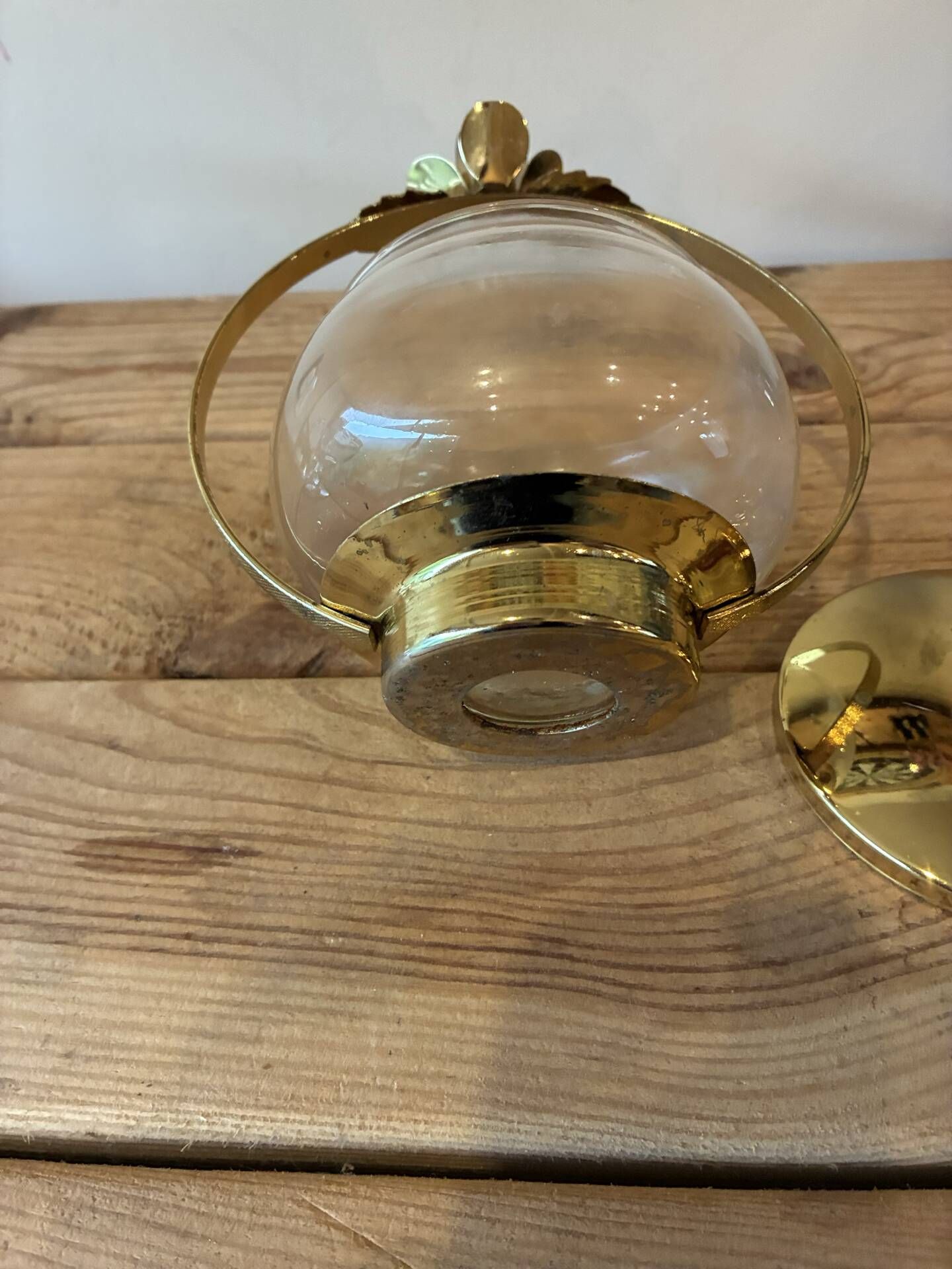 Vintage glass & gilded brass sweet jar / bonbonnière – Rose decor