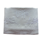 Old linen sheet in off-white linen embroidered with GR monogram and iris-197x290cm