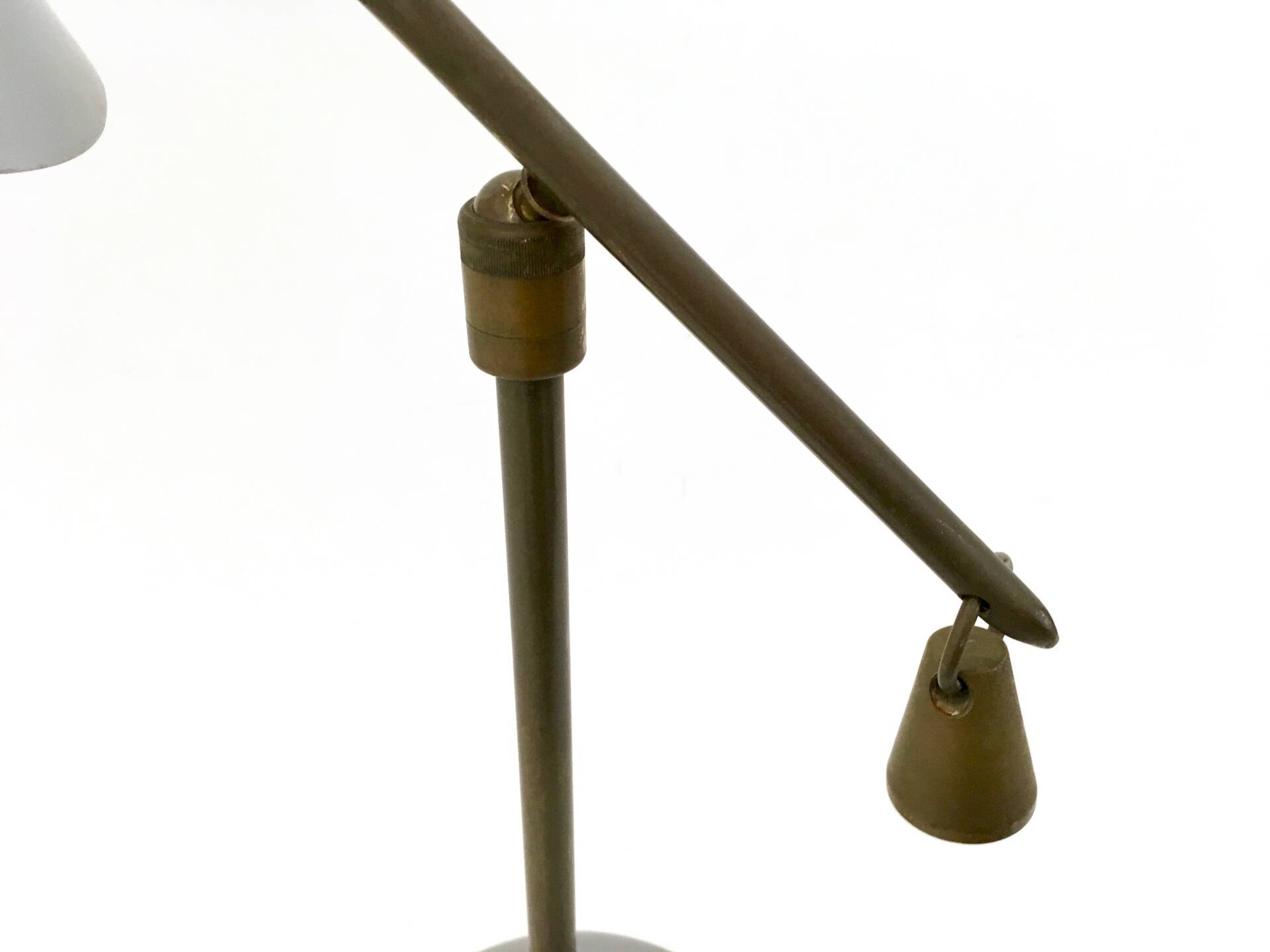 Vintage Brass and Silver Varnished Metal Desk Lamp, Italy