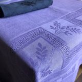 Old damask tablecloth in linen and iris silk
