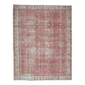 1960s Vintage Persian Handmade Wool Cotton Light Red Area Rug 280x360