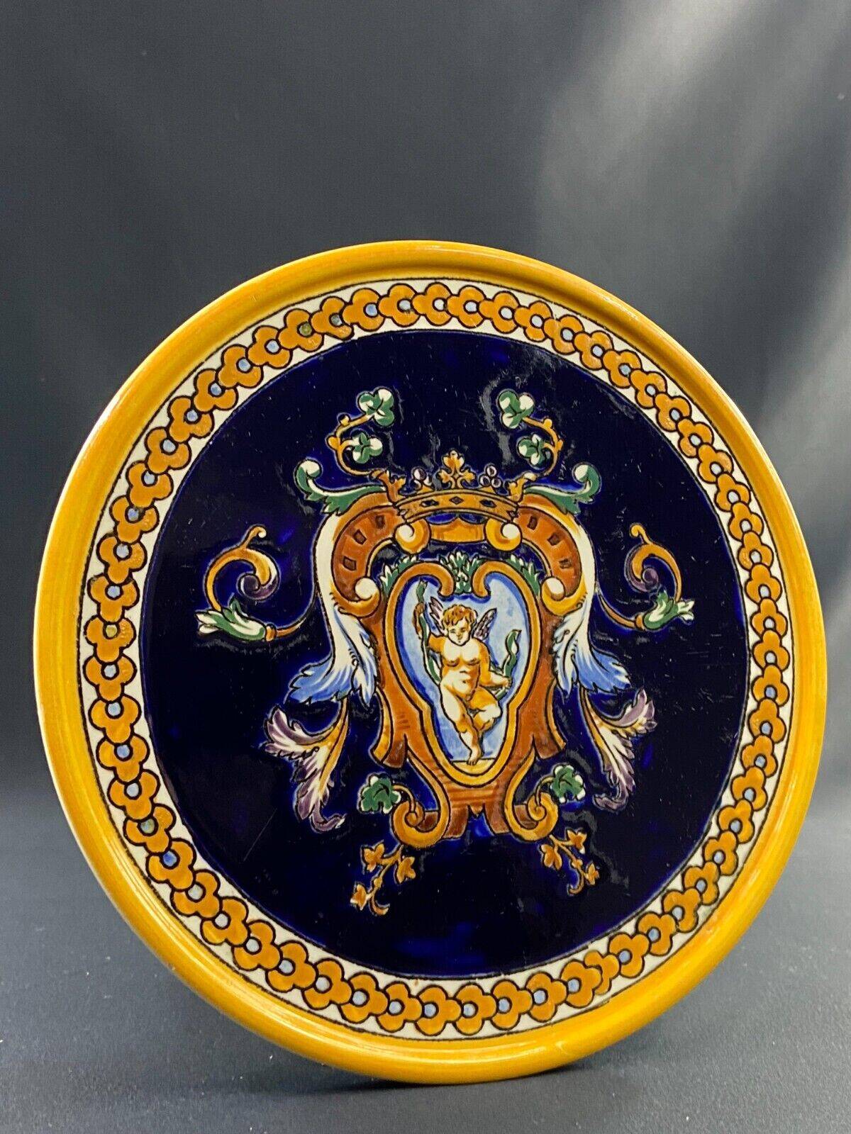 Gien earthenware trivet with Italian Renaissance decor
