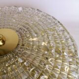 Midcentury crystal and brass ceiling lamp by Orrefors, Carl Fagerlund, 1970s, Sweden.