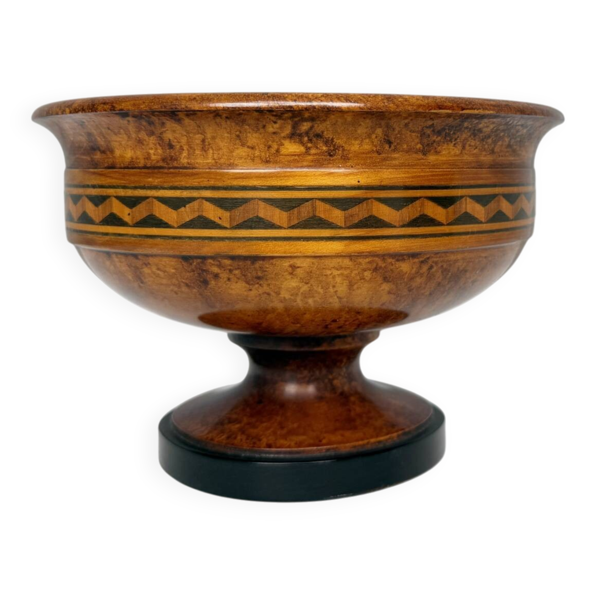 Grand Tour bowl with pedestal made of veined beech, inlays, England, 19th century