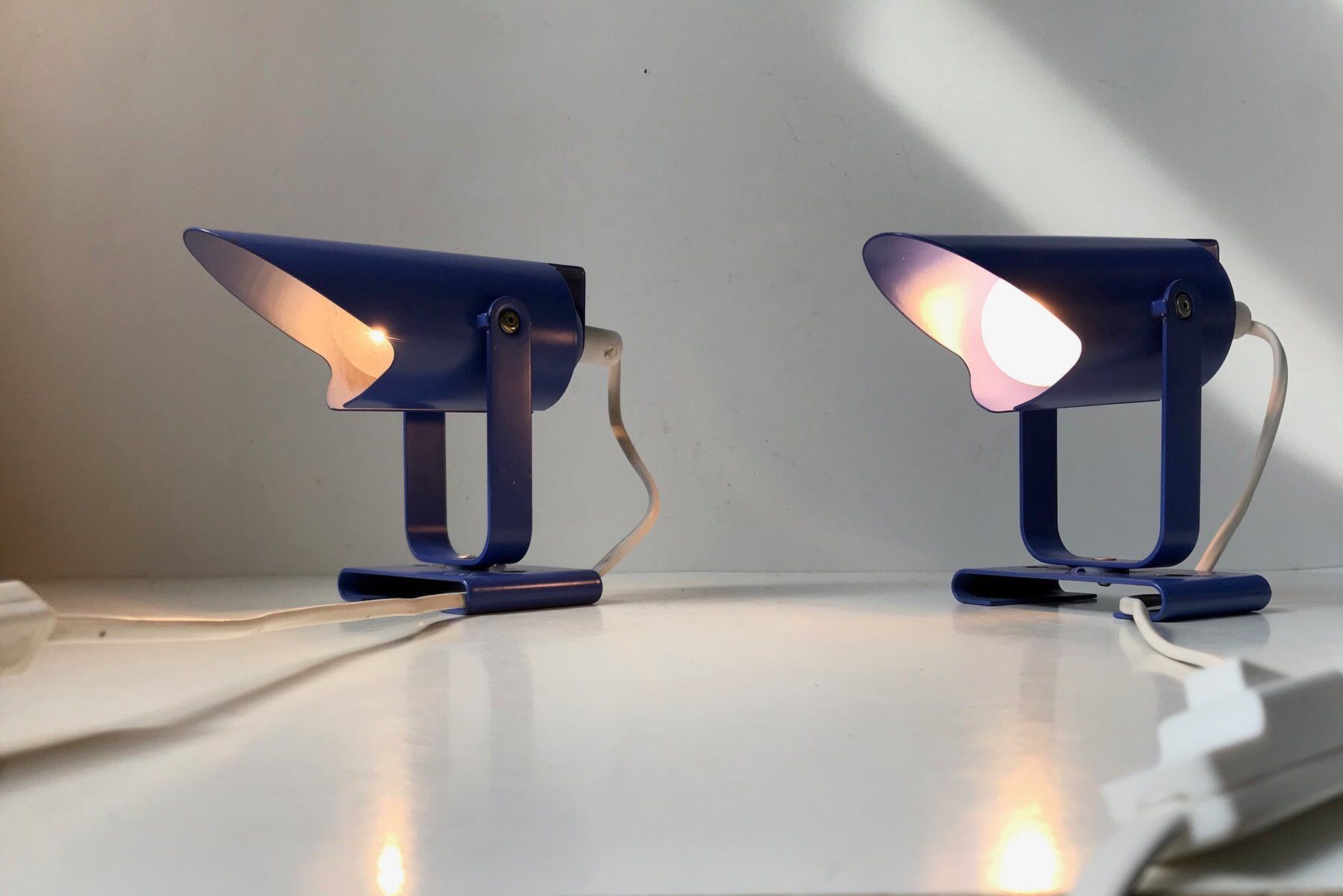 Blue Minimalist Wall Lamps by Lyfa, 1980s, Set of 2