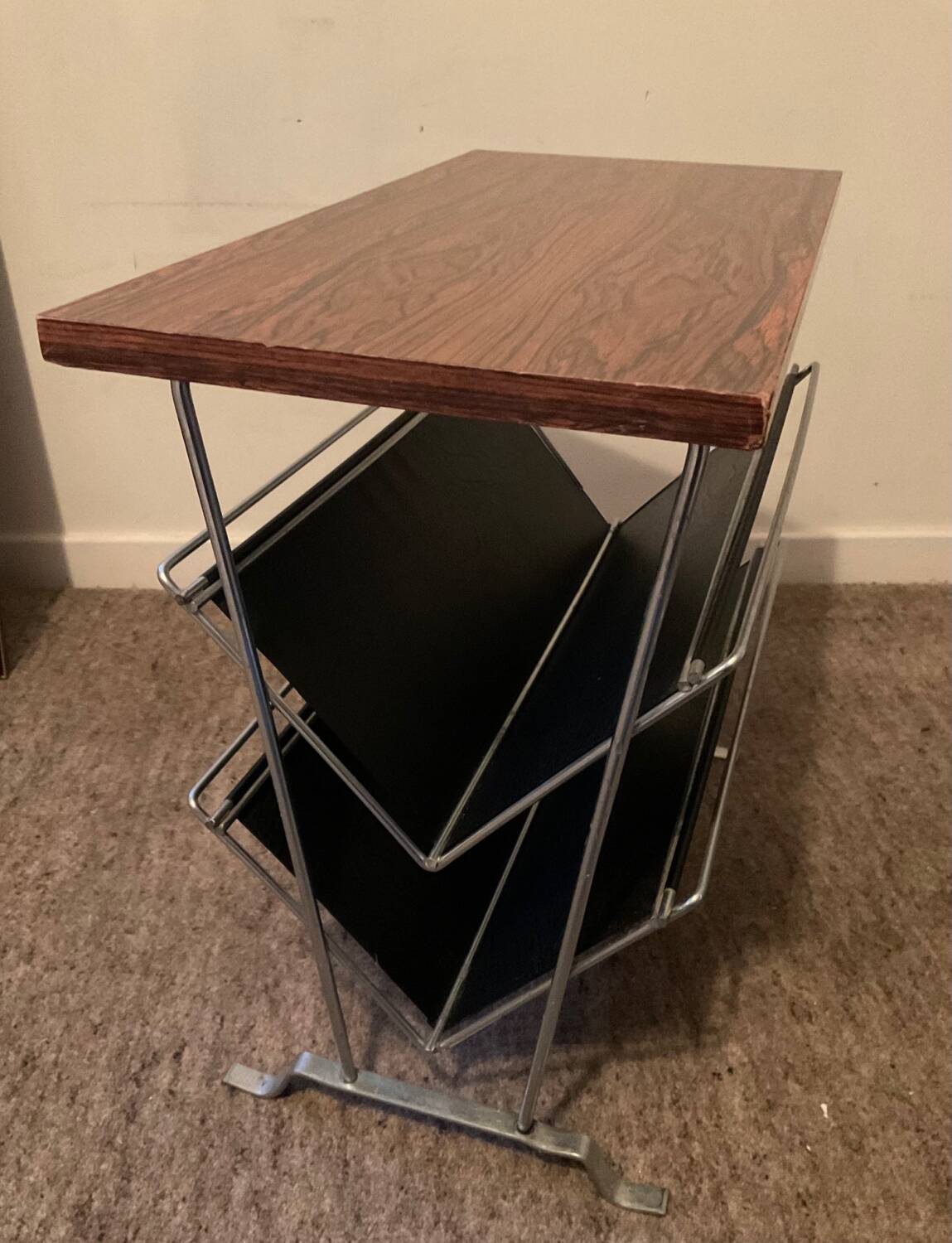 Vintage magazine rack with side table