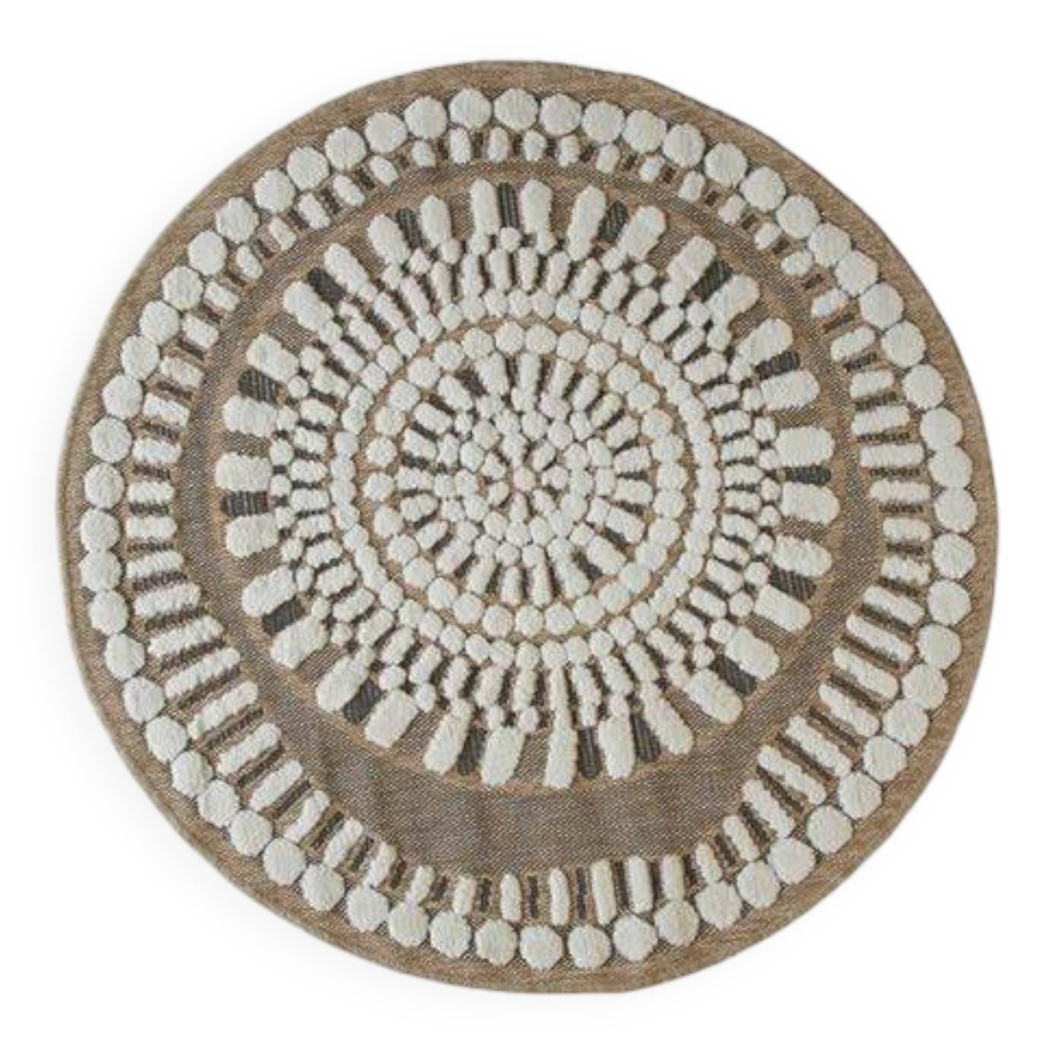 Tapis rond en jute à motifs en relief blanc