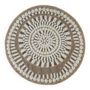 Tapis rond en jute à motifs en relief blanc