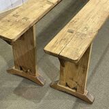 Pair of farmhouse table benches in poplar from the early 20th century.