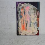 Abstract painting on canvas, dripping on figurative background, circa 1970.