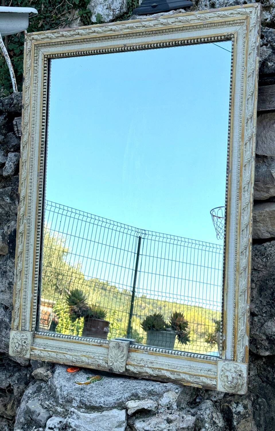 18th century painted wooden mirror