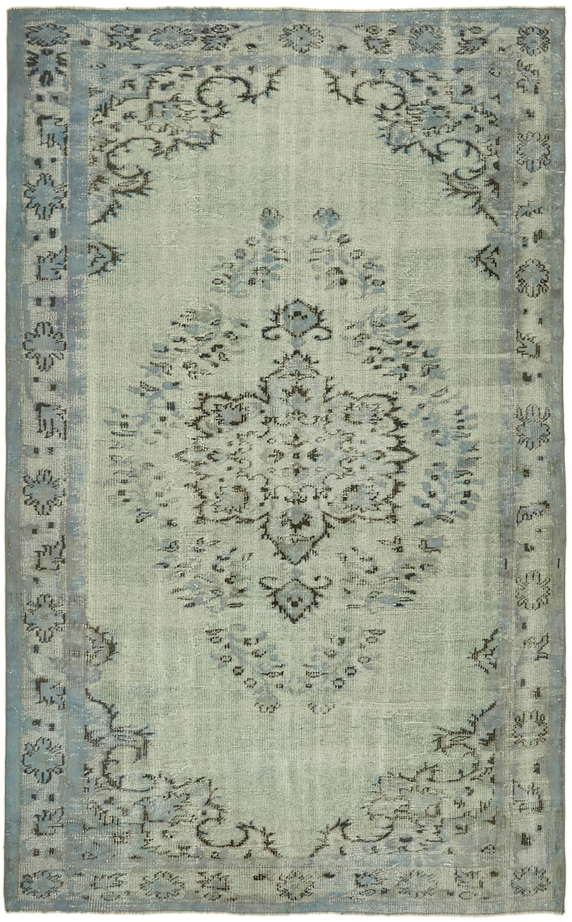 Handmade distressed anatolian 1980s 169 cm x 269 cm blue rug