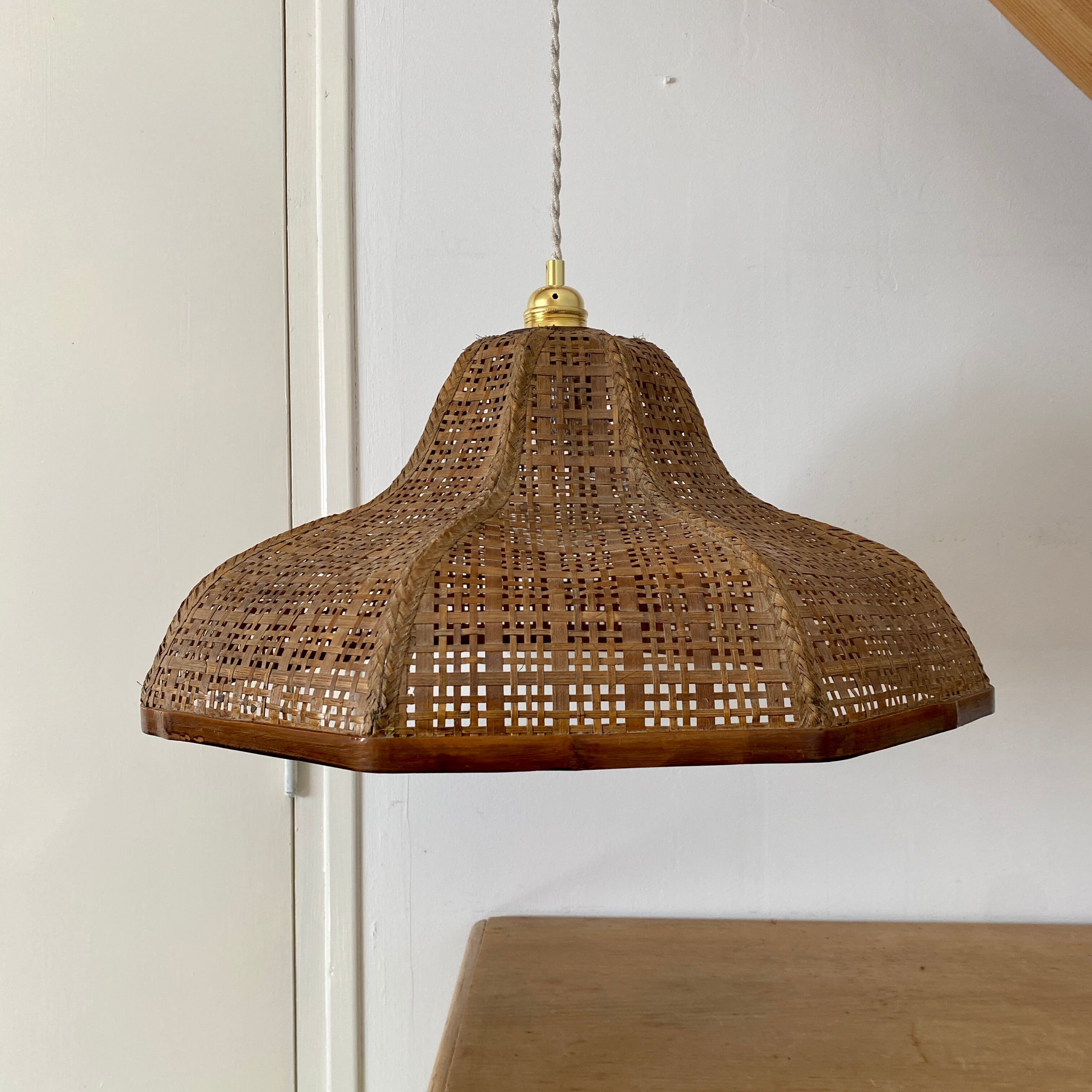 Suspension lampshade vintag in wood and canning