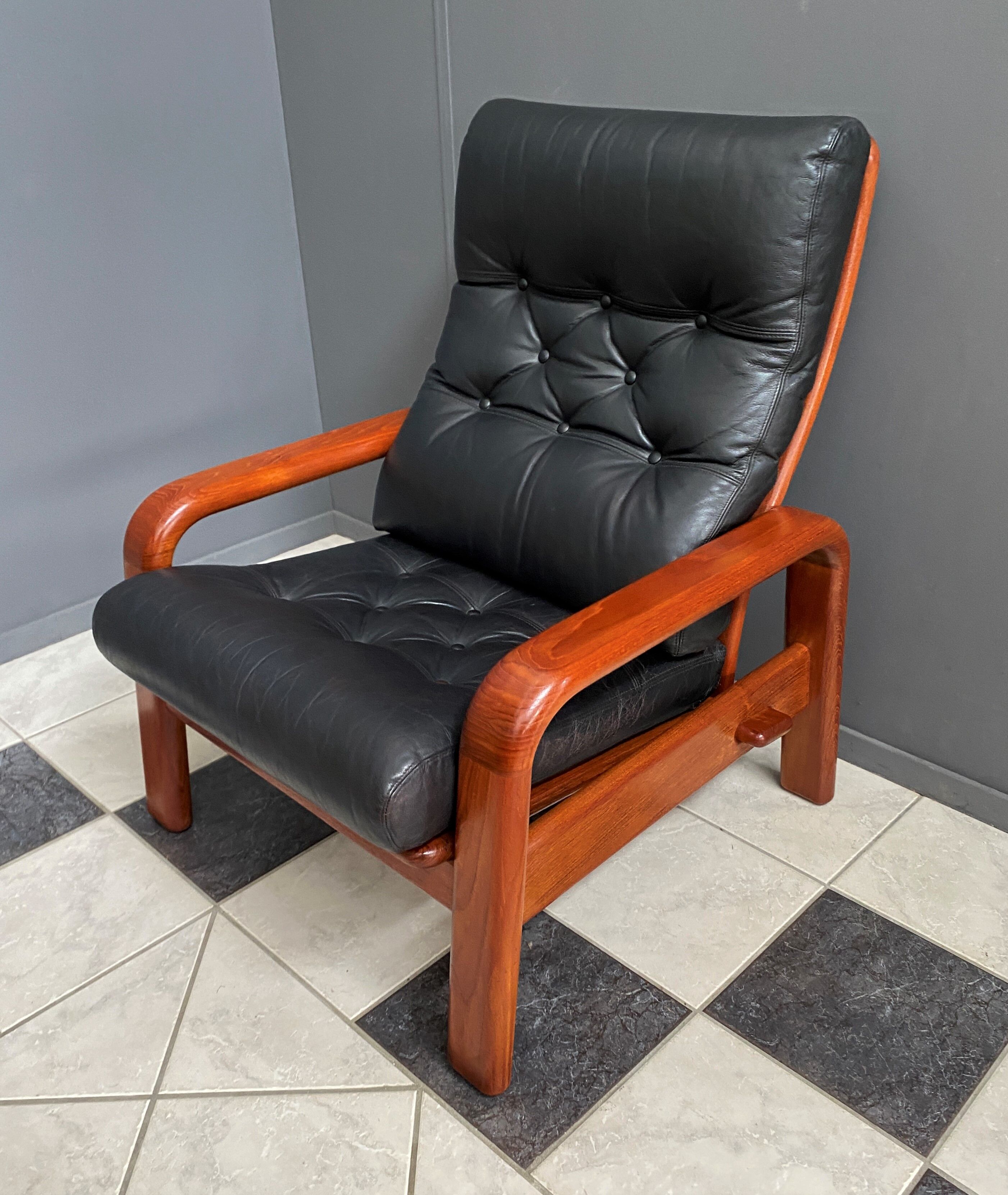 Set of two Danish teak and leather chairs by HS Denmark 1970s