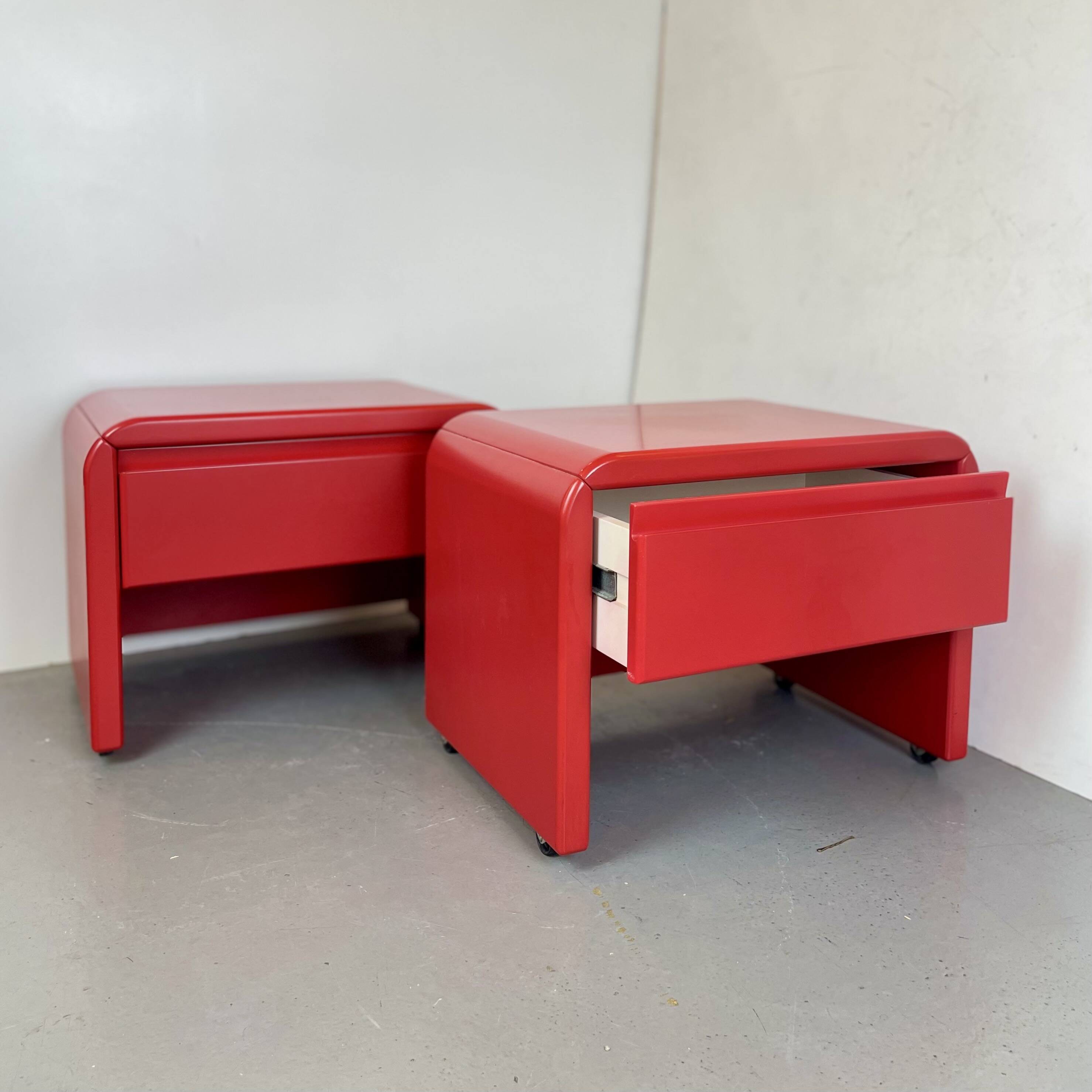 Pair of red bedside tables, 1980s